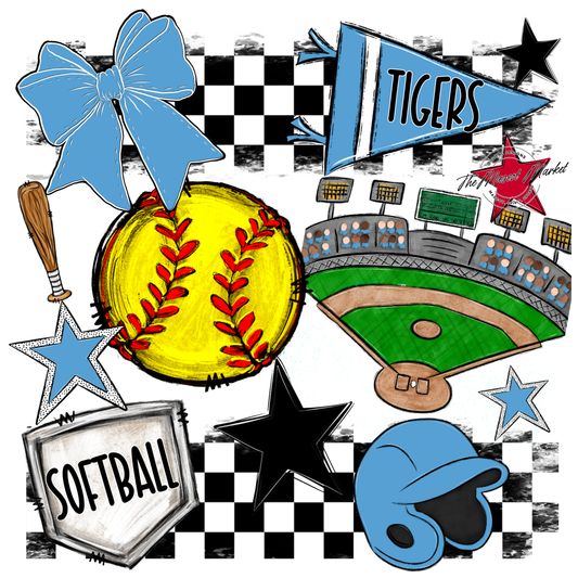 Tigers Checkers Softball Spirit Design-Carolina Blue
