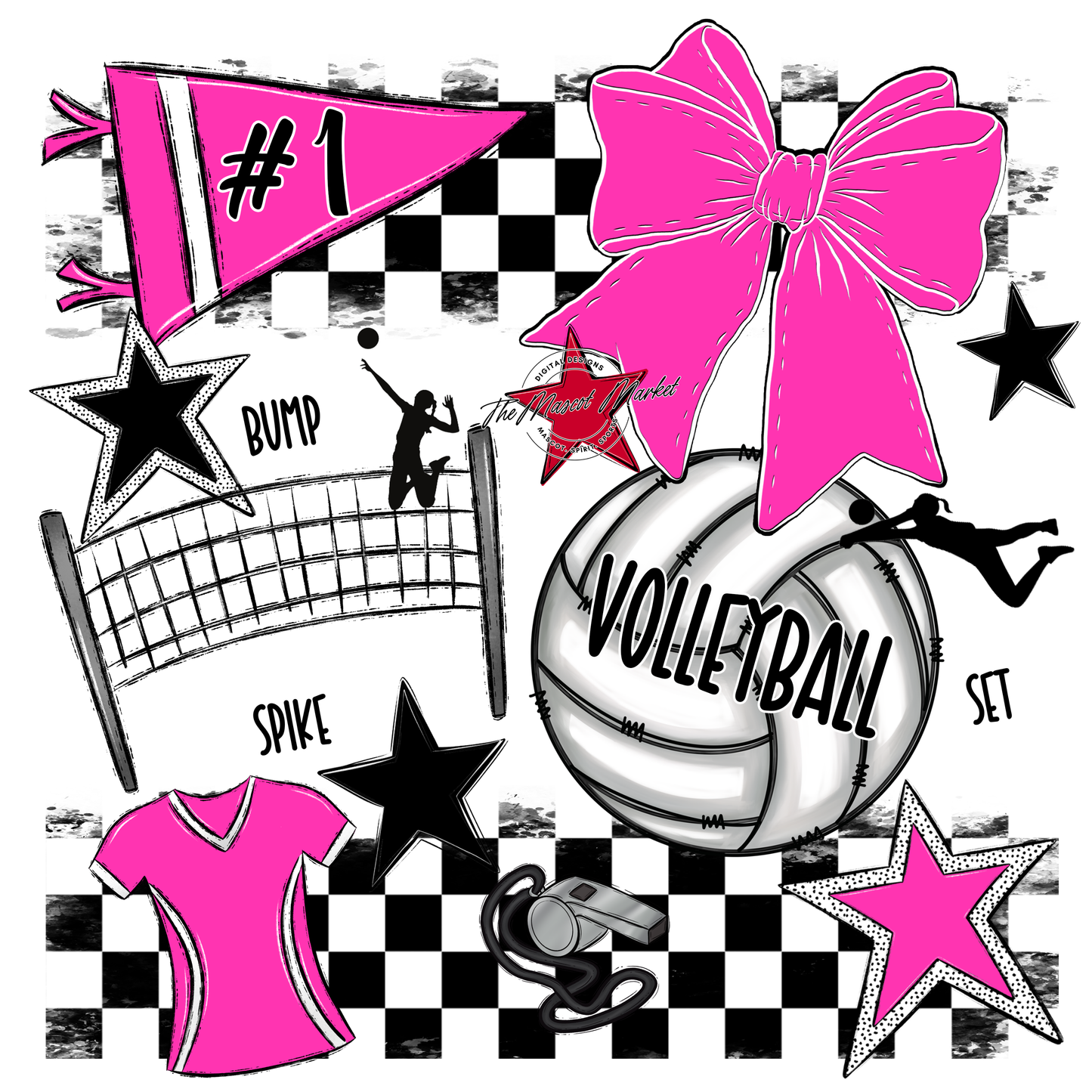 Volleyball Checkers Spirit Design-Pink