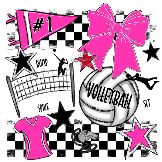 Volleyball Checkers Spirit Design-Pink