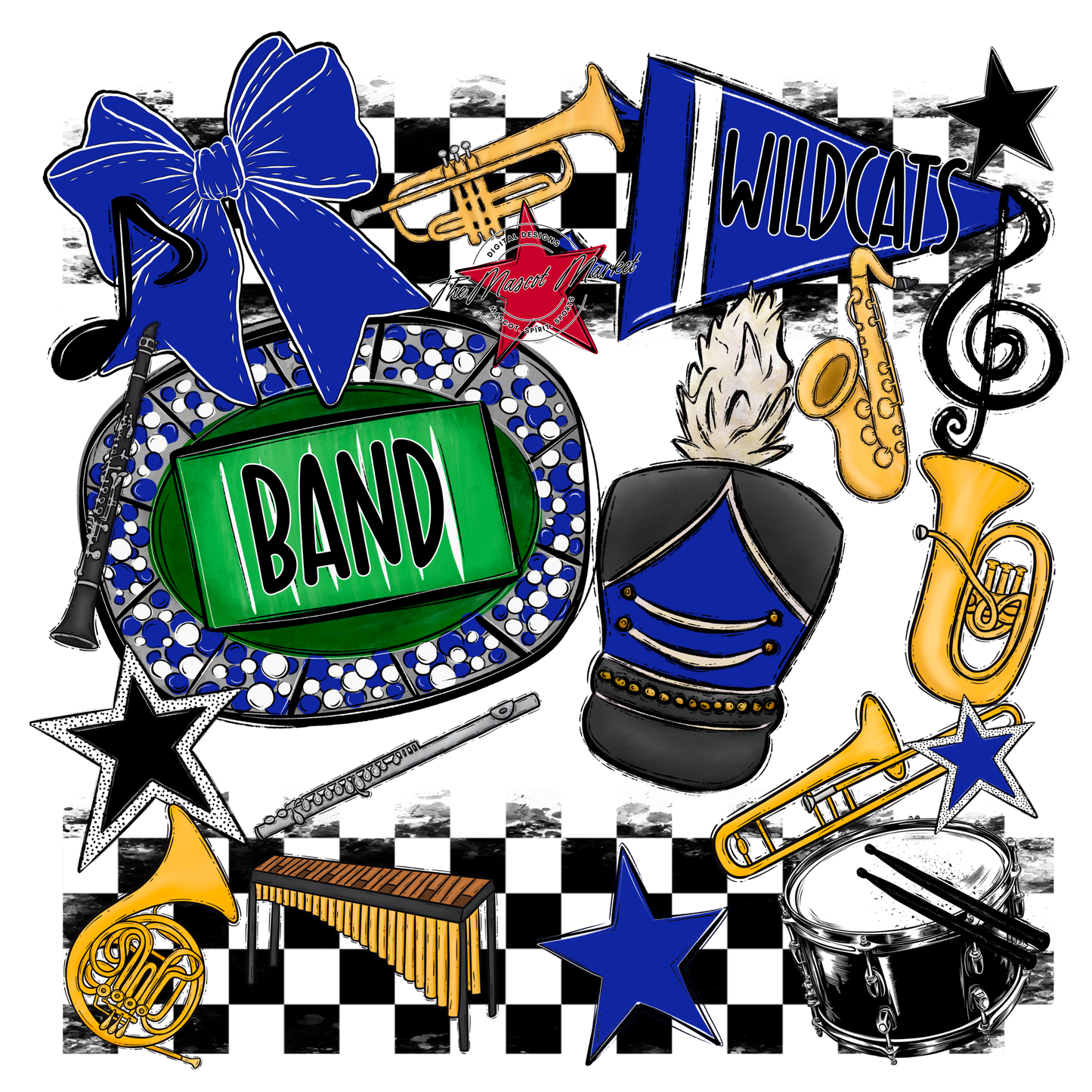 Wildcats Checkers Band Spirit Design-Royal Blue
