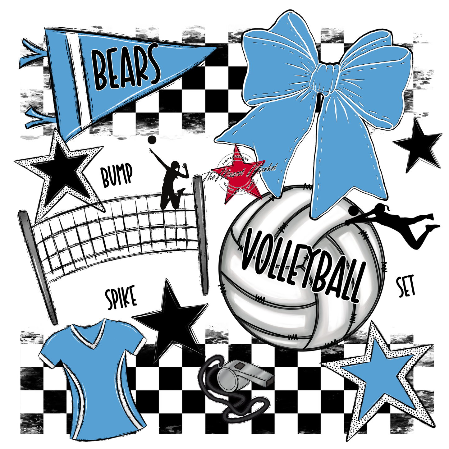 Bears Volleyball Checkers Design-Carolina Blue
