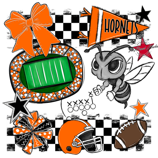 Hornets Checkers Mascot Spirit Design-Orange