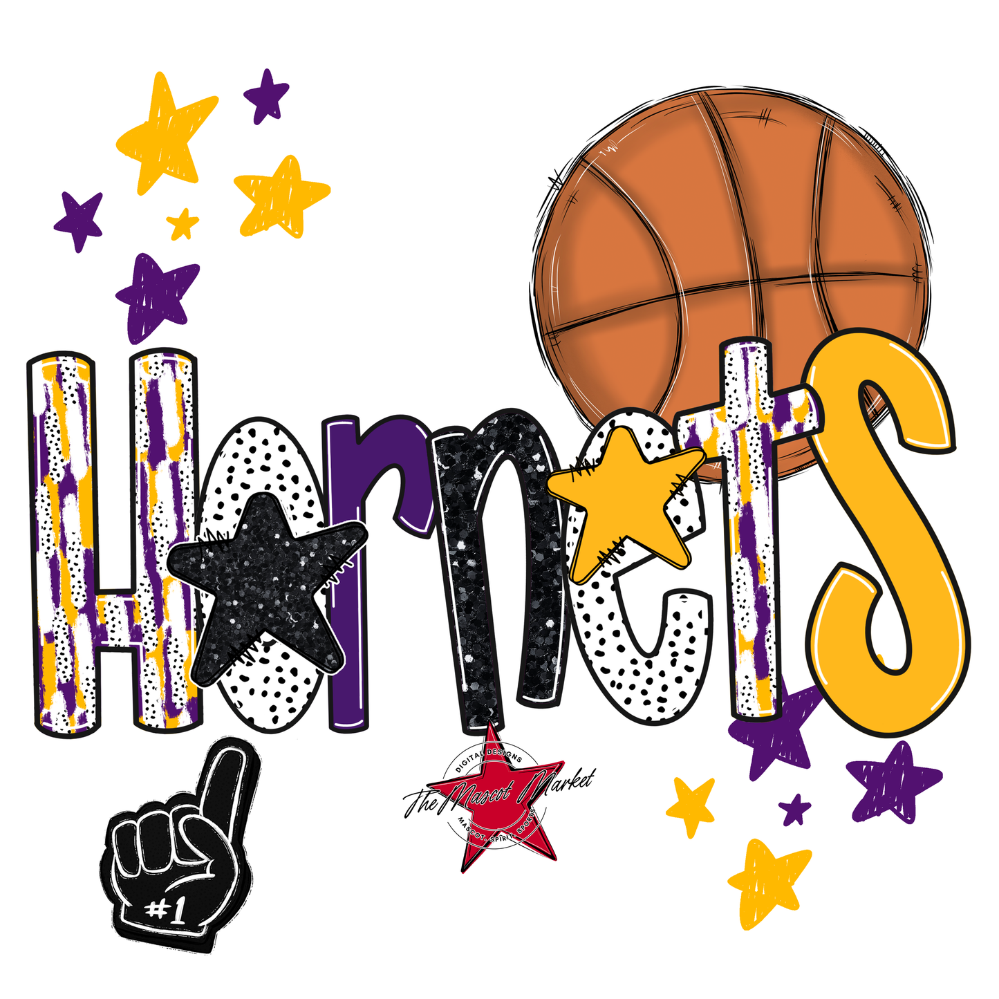 Hornets Basketball Scrape-Purple-Yellow