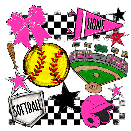 Lions Checkers Softball Spirit Design-Pink