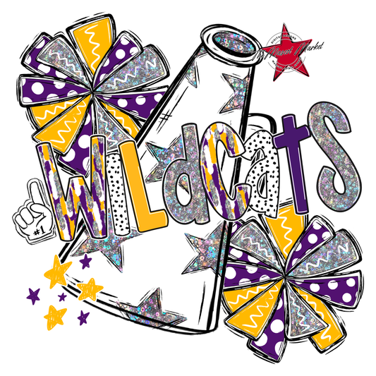 Wildcats Cheer Megaphone Scrape-Purple-Yellow