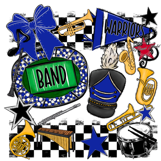 Warriors Checkers Band Spirit Design-Royal Blue
