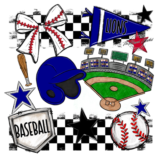 Lions Checkers Baseball Spirit Design-Blue