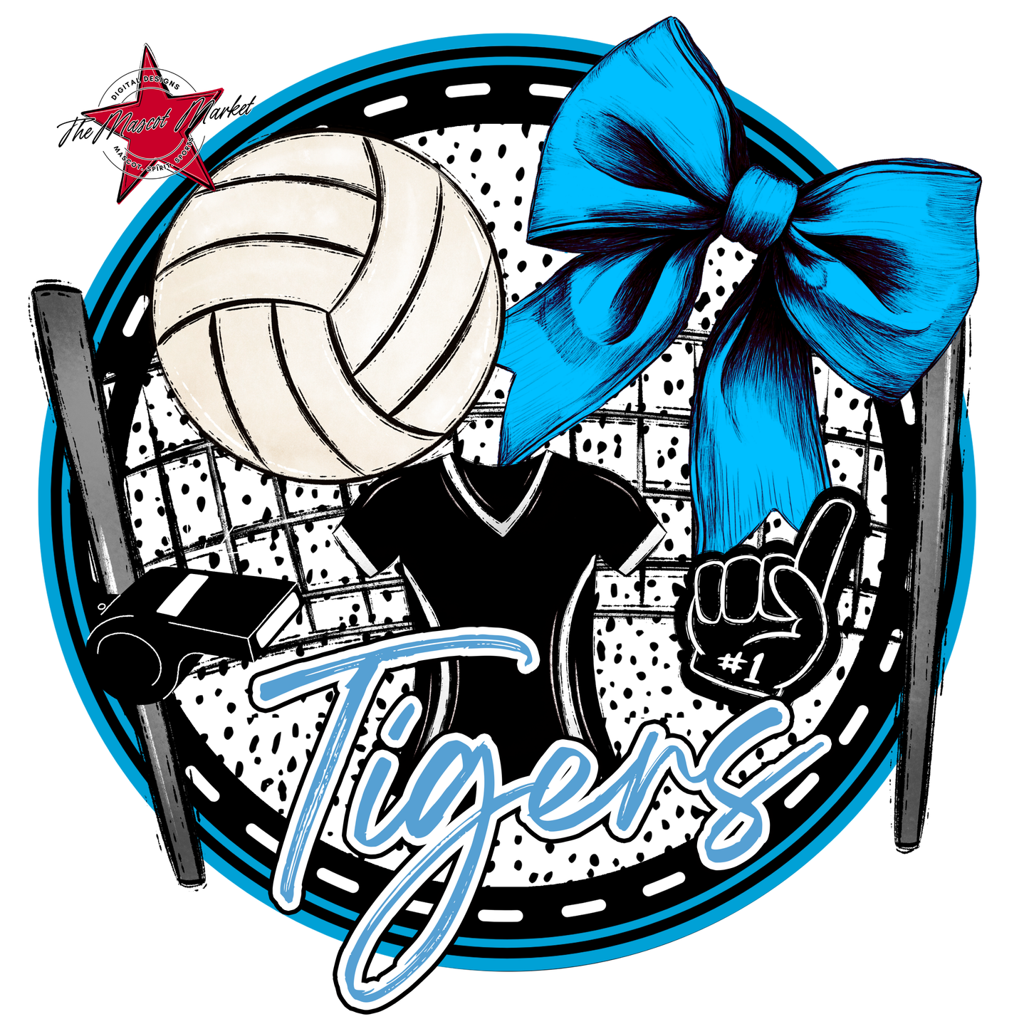 Tigers Circle Volleyball Design-Carolina Blue