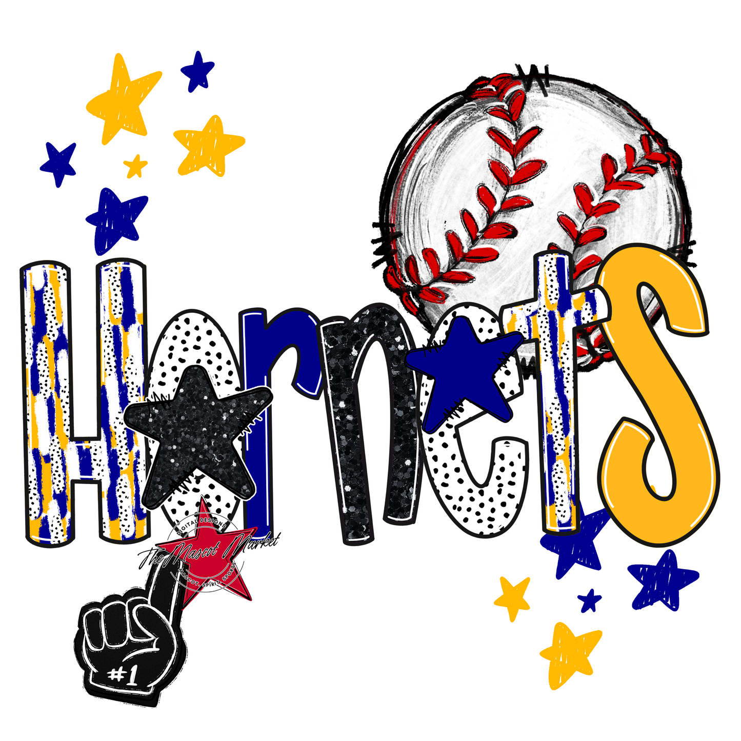 Hornets Baseball Scrape-Blue-Yellow