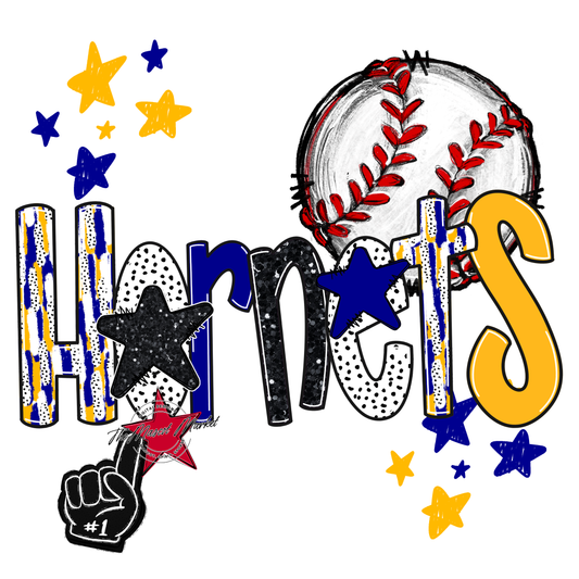 Hornets Baseball Scrape-Blue-Yellow