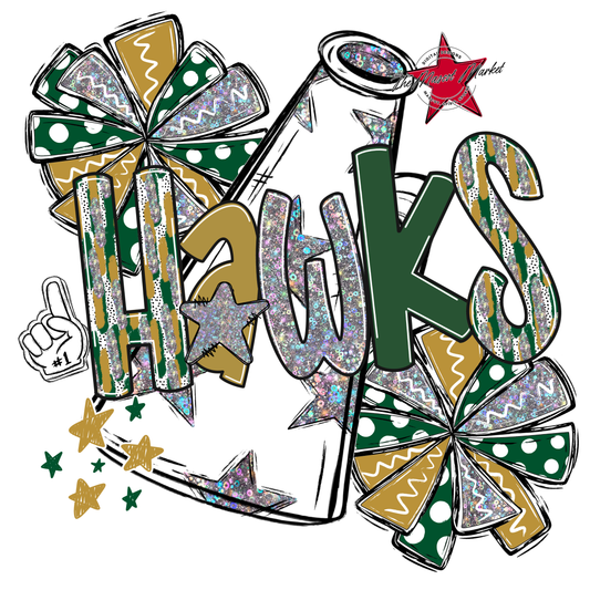 Hawks Cheer Megaphone Scrape-Green-Gold