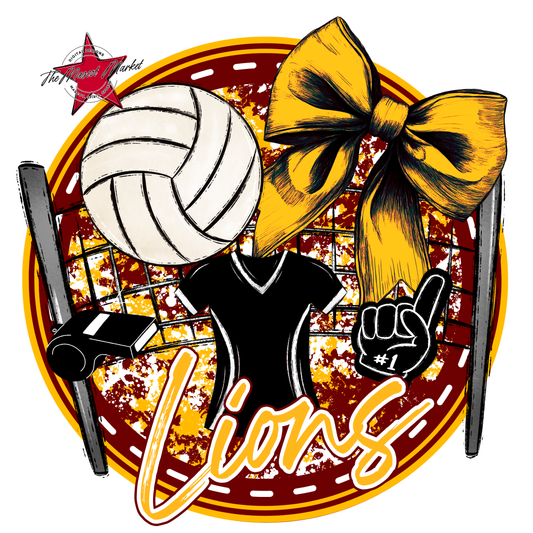 Lions Circle Volleyball Design-Maroon-Yellow
