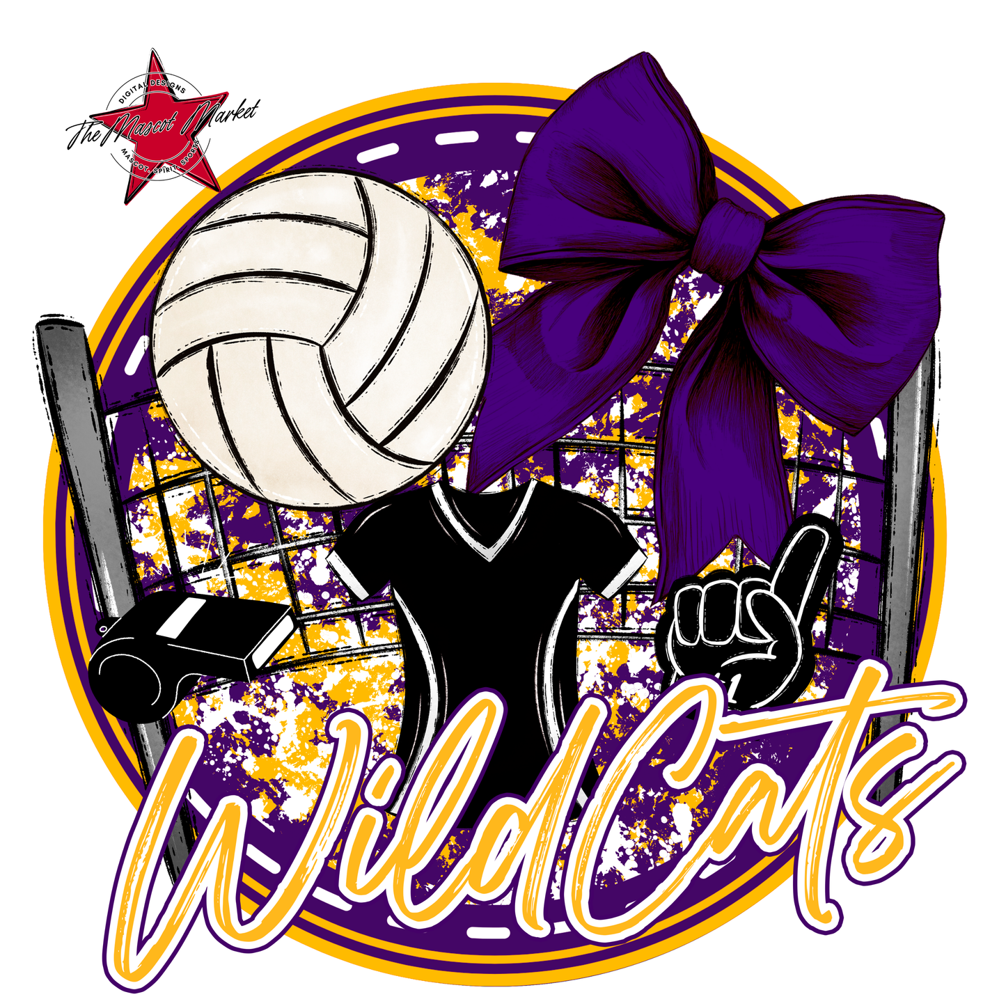 Wildcats Circle Volleyball Design-Purple-Yellow