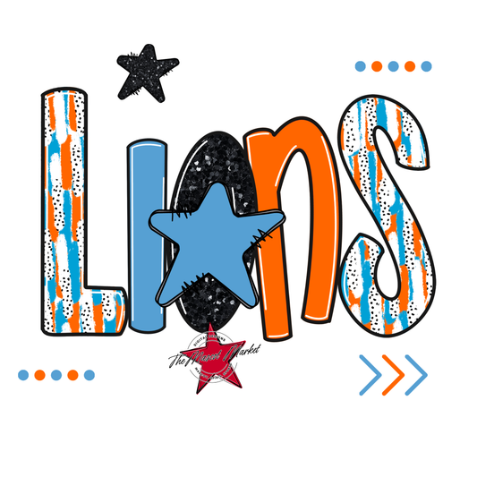 Lions Brushstroke Alpha w Arrows-Carolina Blue-Orange
