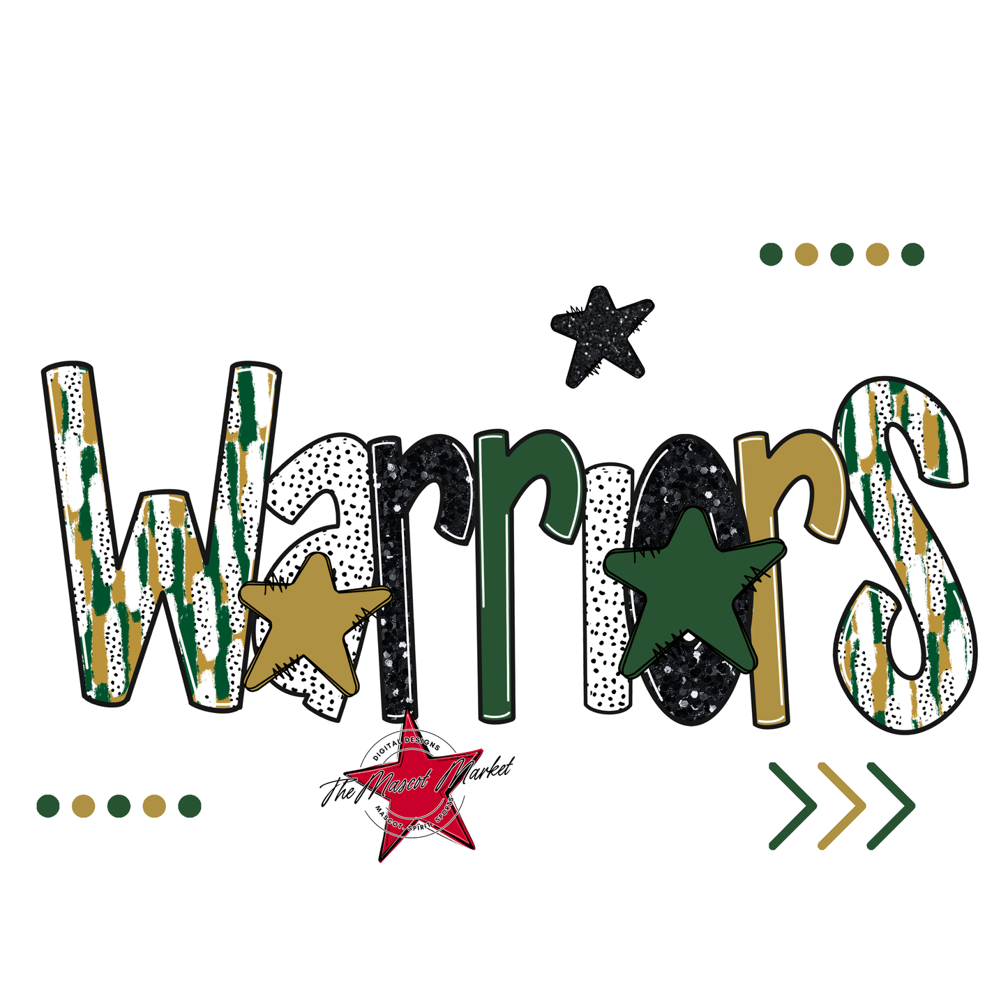 Warriors Brushstroke Alpha w Arrows-Green-Gold