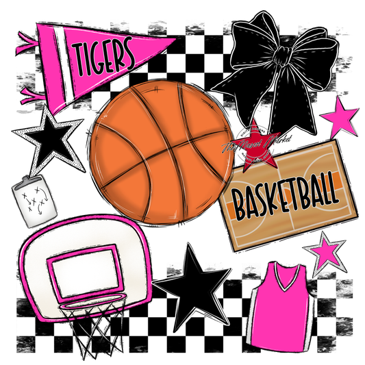 Tigers Checkers Basketball Spirit Design-Pink