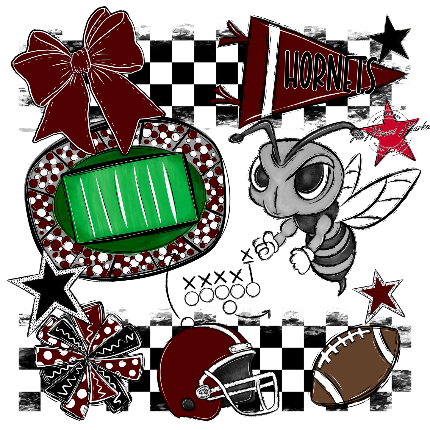 Hornets Checkers Mascot Spirit Design-Maroon