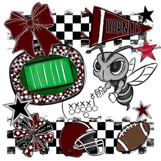 Hornets Checkers Mascot Spirit Design-Maroon