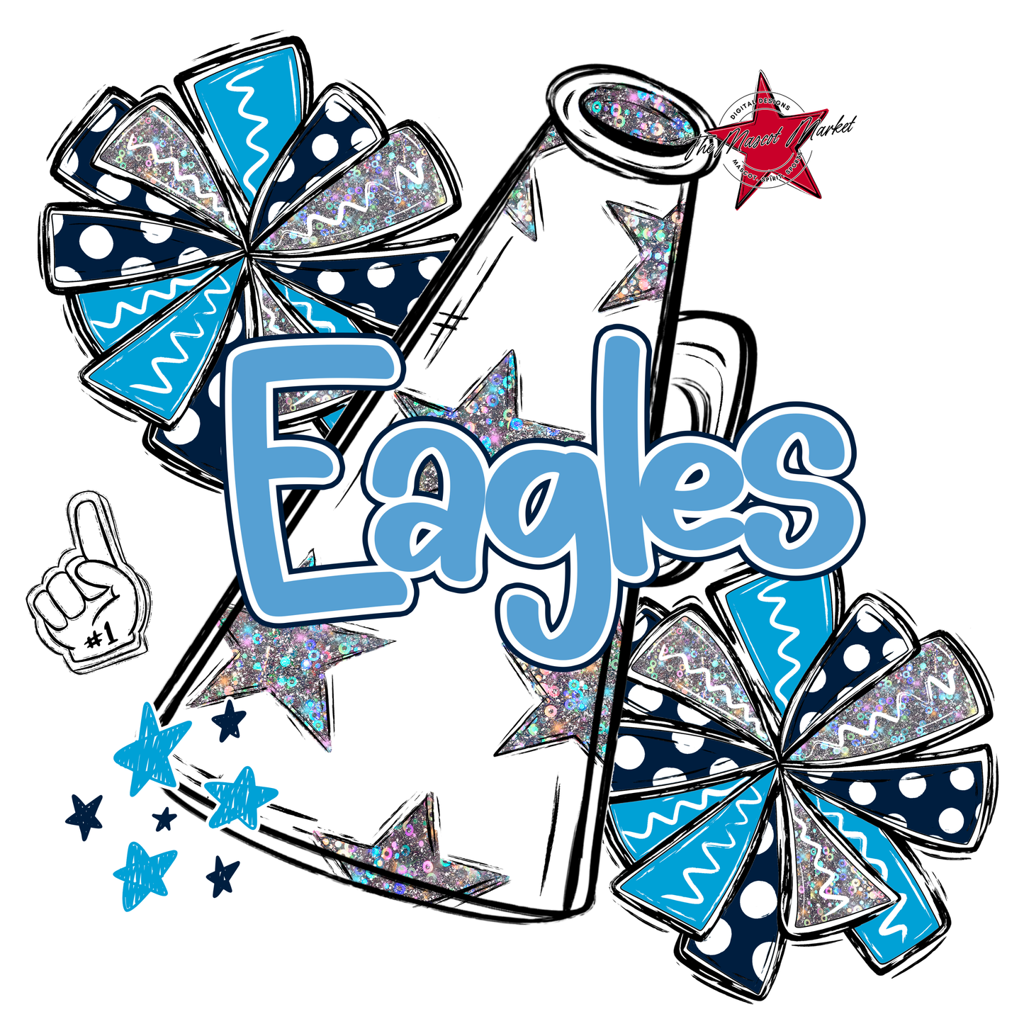 Eagles Alpha Cheer Megaphone-Navy-Carolina Blue