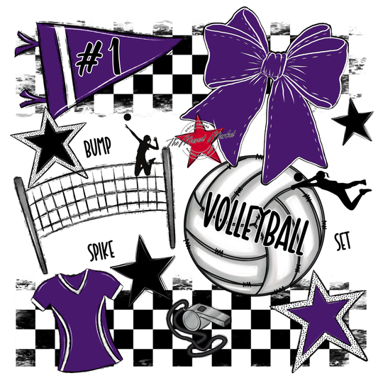 Volleyball Checkers Spirit Design-Purple