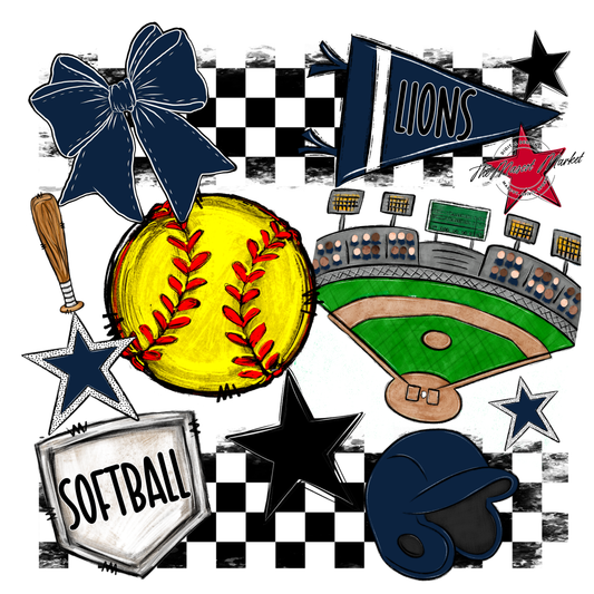 Lions Checkers Softball Spirit Design-Navy