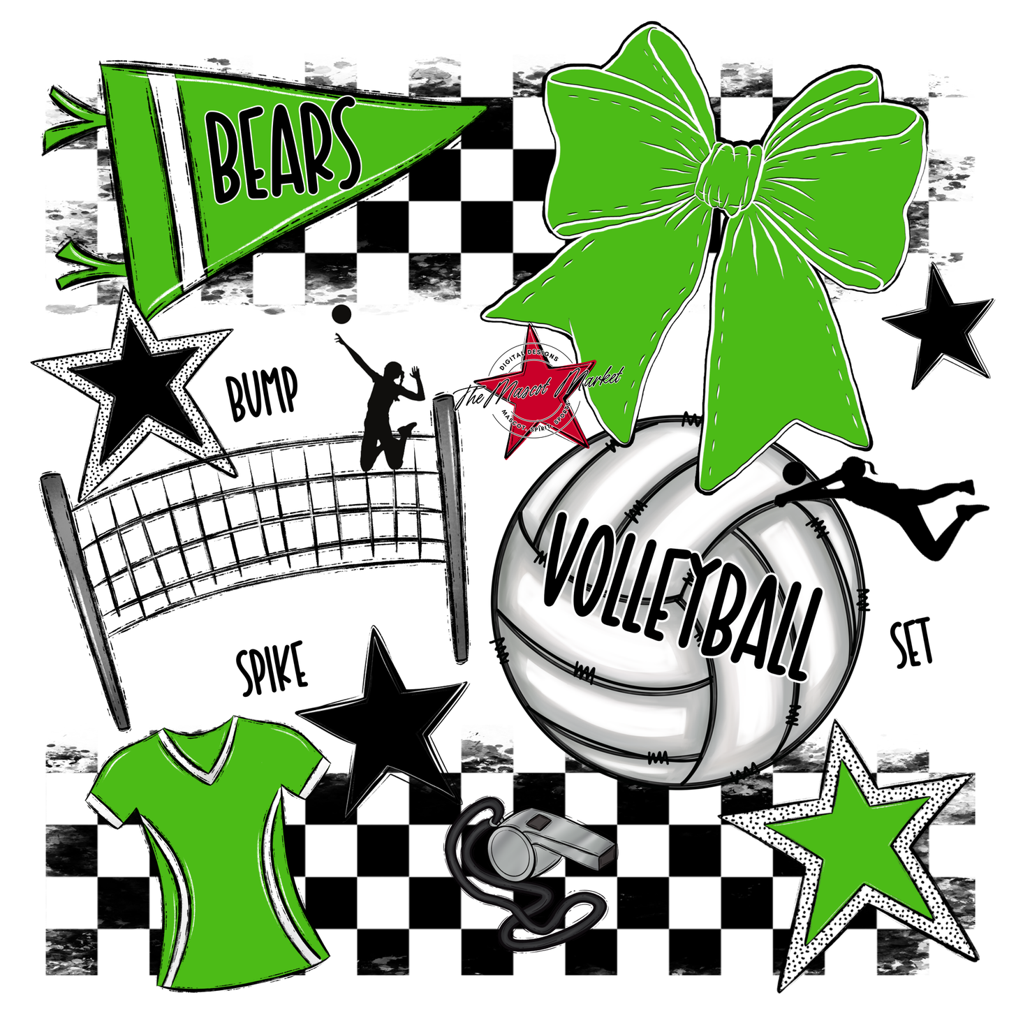 Bears Volleyball Checkers Design-Bright Green