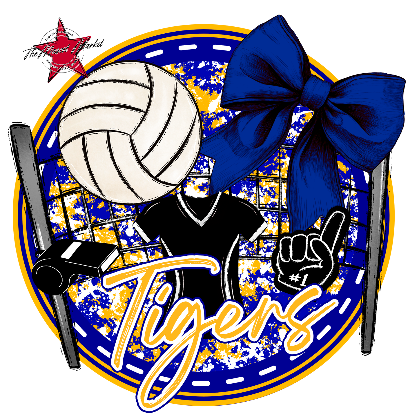 Tigers Circle Volleyball Design-Blue-Yellow