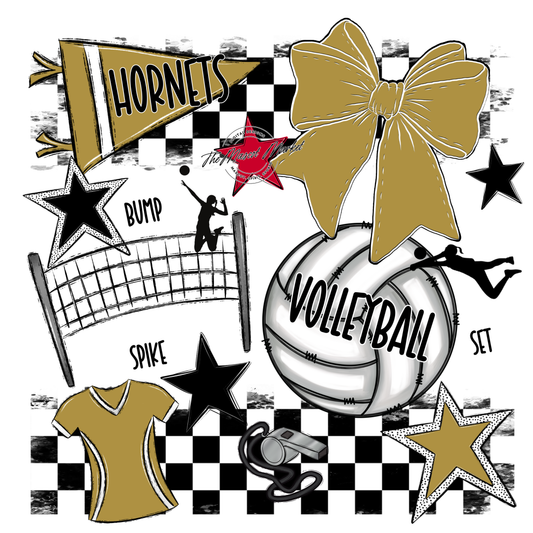 Hornets Checkers Volleyball Spirit Design-Gold