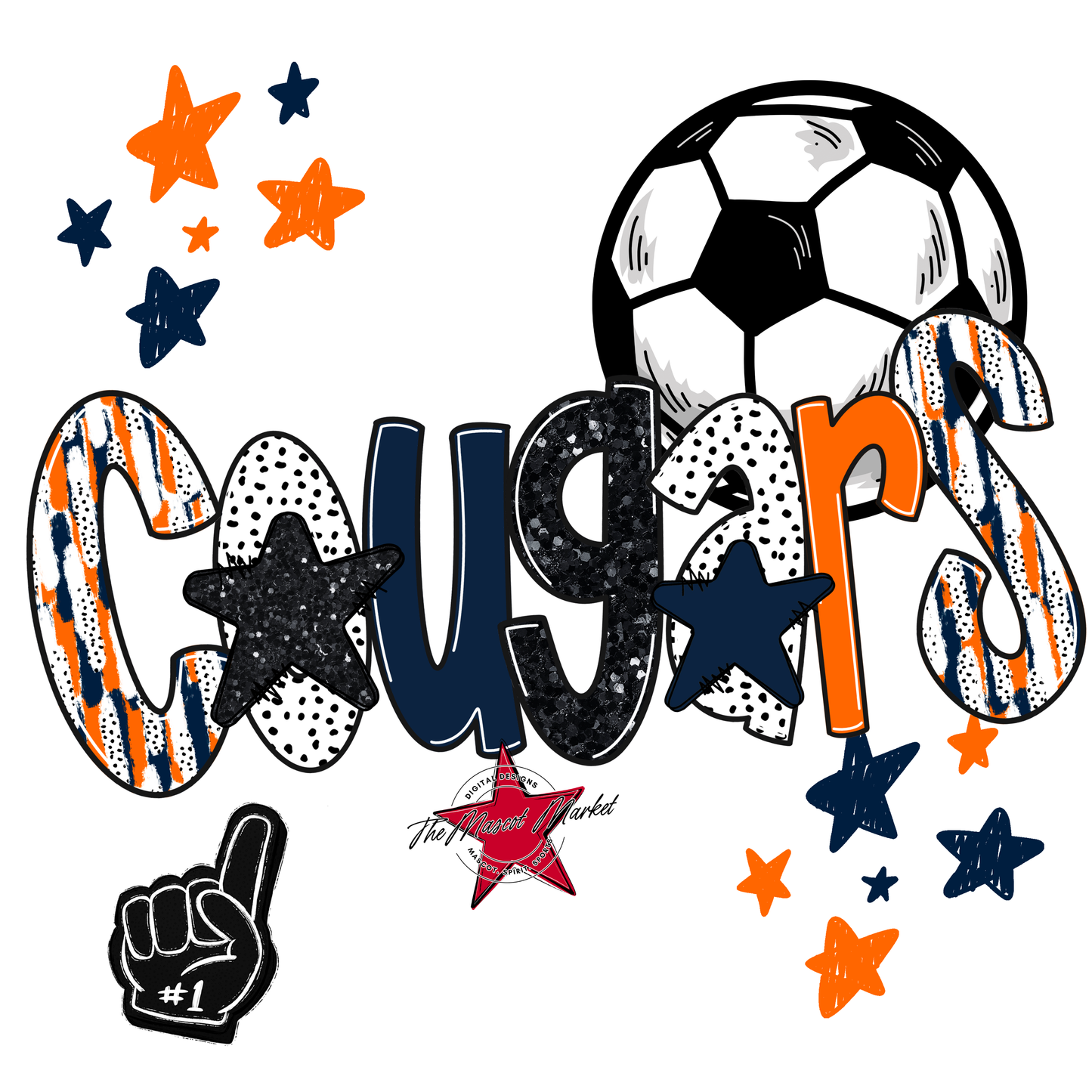 Cougars Soccer Scrape-Navy-Orange