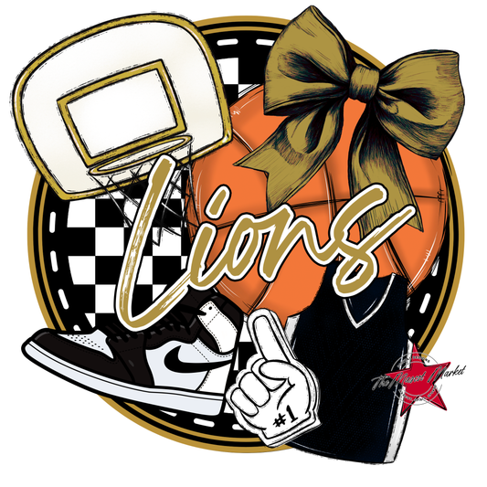 Lions Circle Basketball Design-Gold