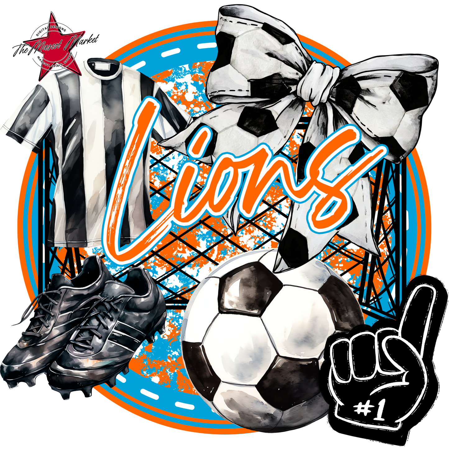 Lions Circle Soccer Design-Carolina Blue-Orange