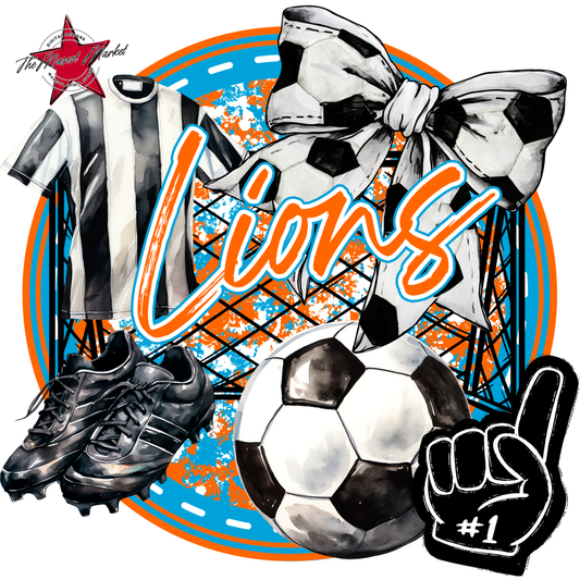 Lions Circle Soccer Design-Carolina Blue-Orange