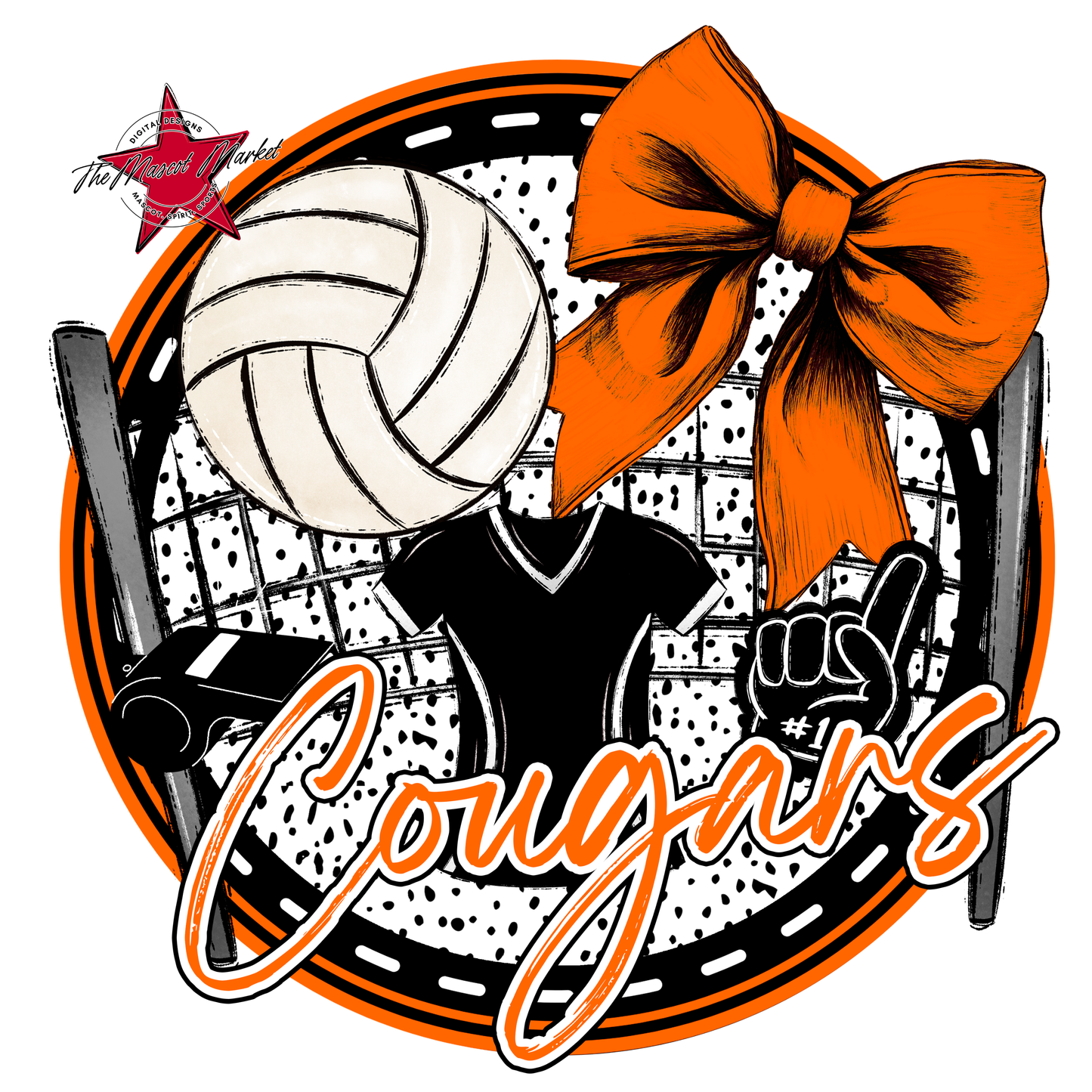 Cougars Circle Volleyball Design-Orange