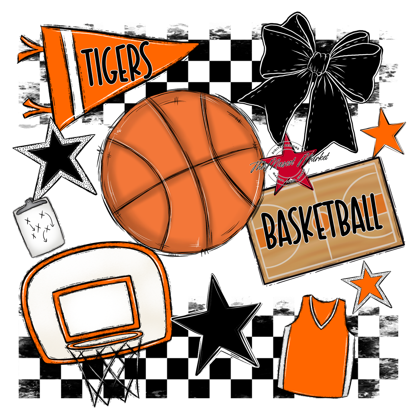 Tigers Checkers Basketball Spirit Design-Orange
