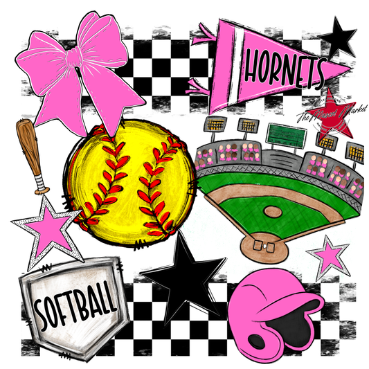 Hornets Checkers Softball Spirit Design-Baby Pink