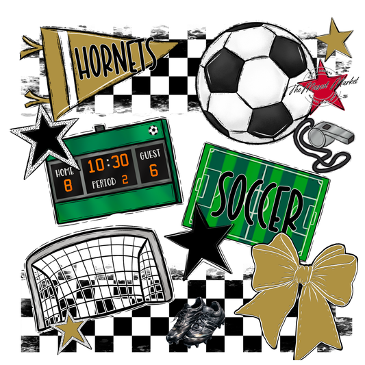 Hornets Checkers Soccer Spirit Design-Gold