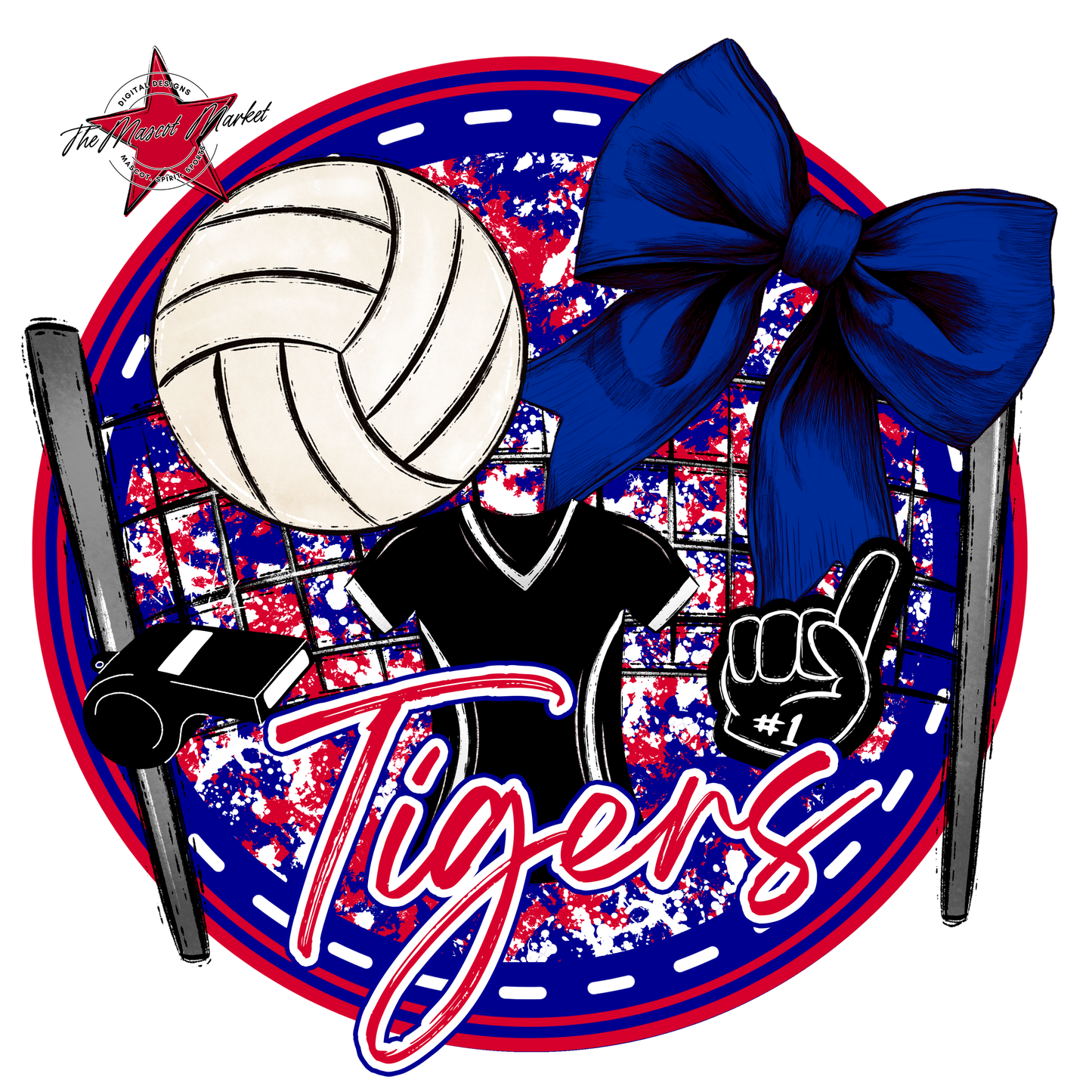 Tigers Circle Volleyball Design-Blue-Red