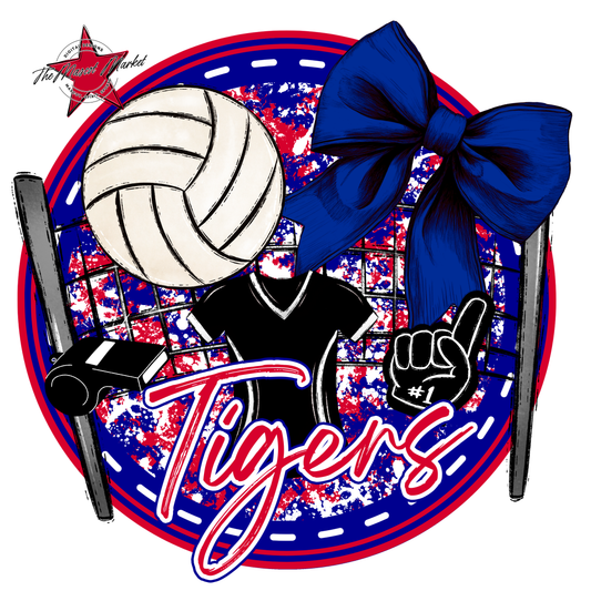 Tigers Circle Volleyball Design-Blue-Red