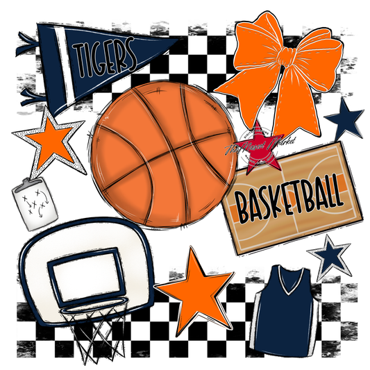 Tigers Checkers Basketball Spirit Design-Navy-Orange