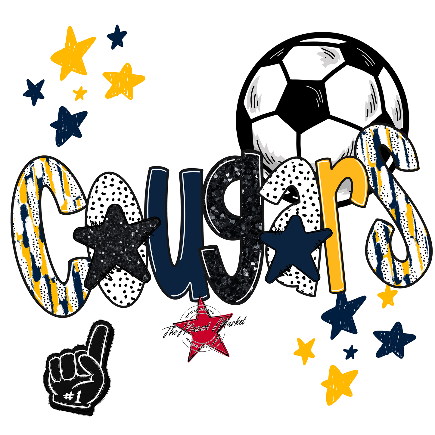 Cougars Soccer Scrape-Navy-Yellow