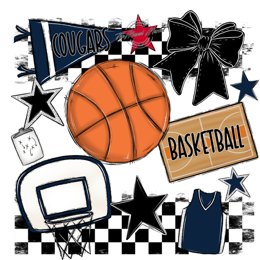 Cougars Checkers Basketball Spirit Design-Navy