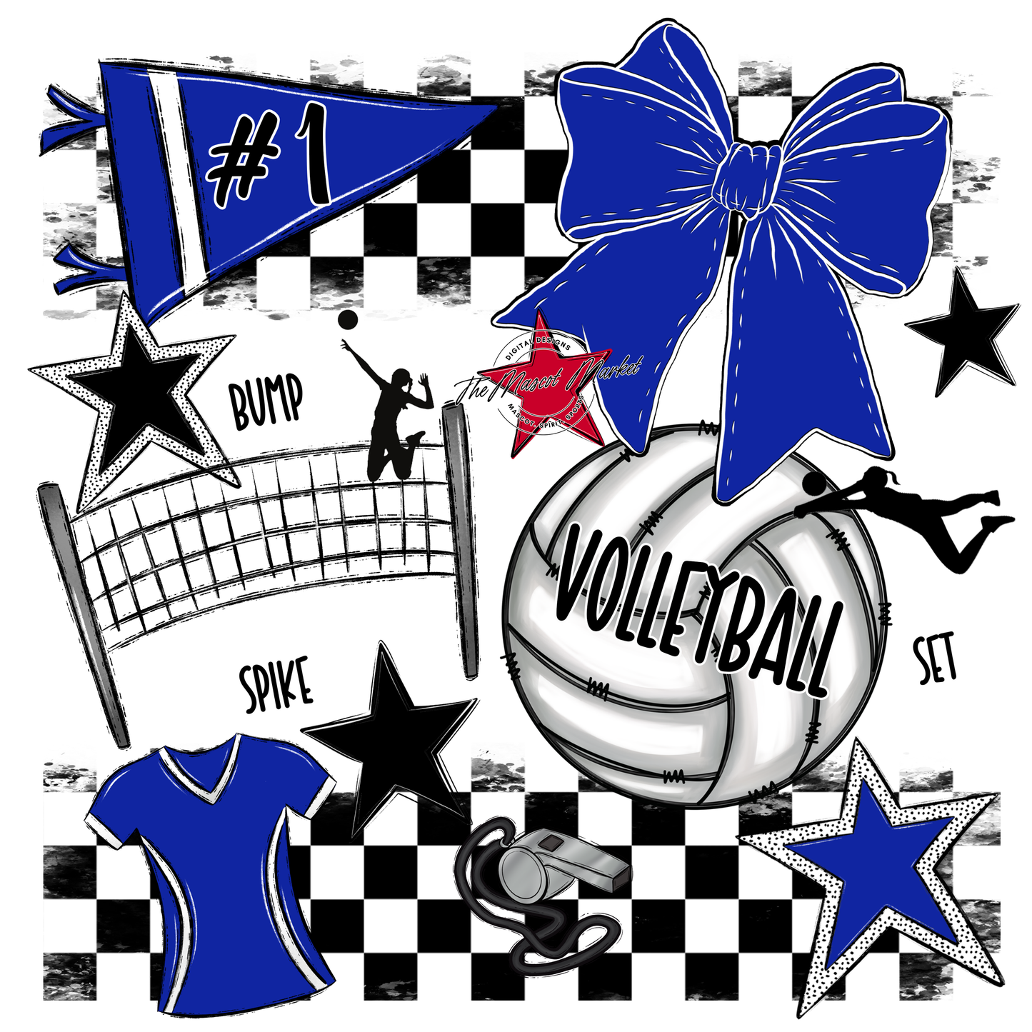 Volleyball Checkers Spirit Design-Royal Blue
