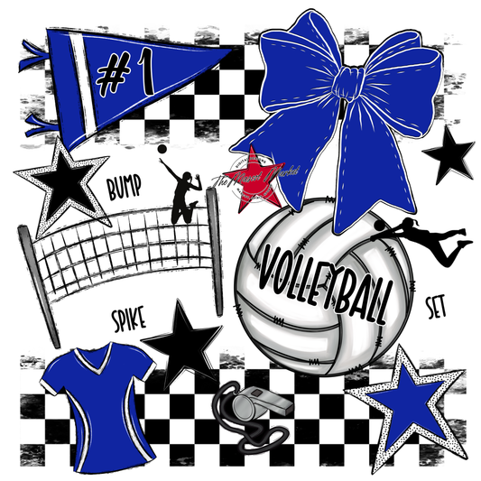 Volleyball Checkers Spirit Design-Royal Blue