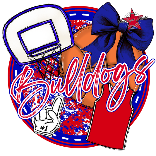 Bulldogs Circle Basketball Design-Blue-Red