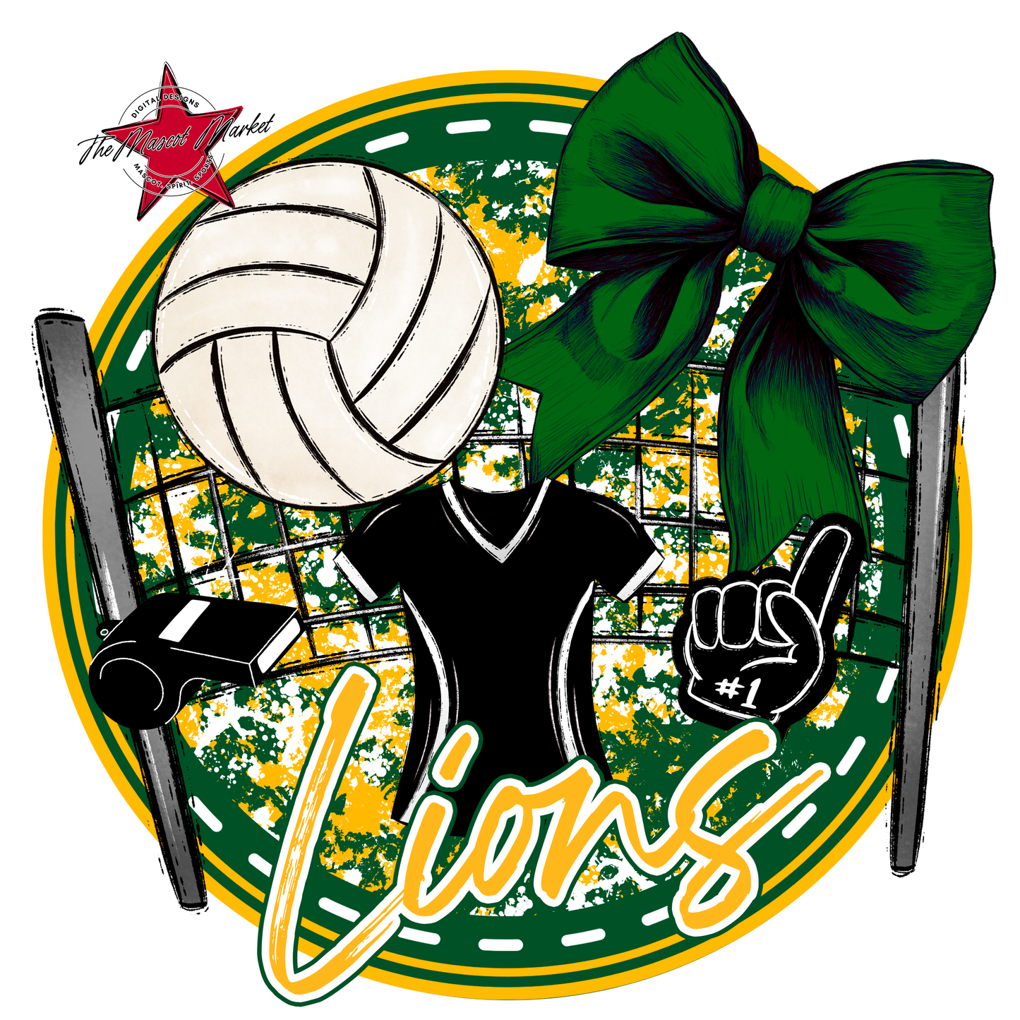 Lions Circle Volleyball Design-Green-Yellow