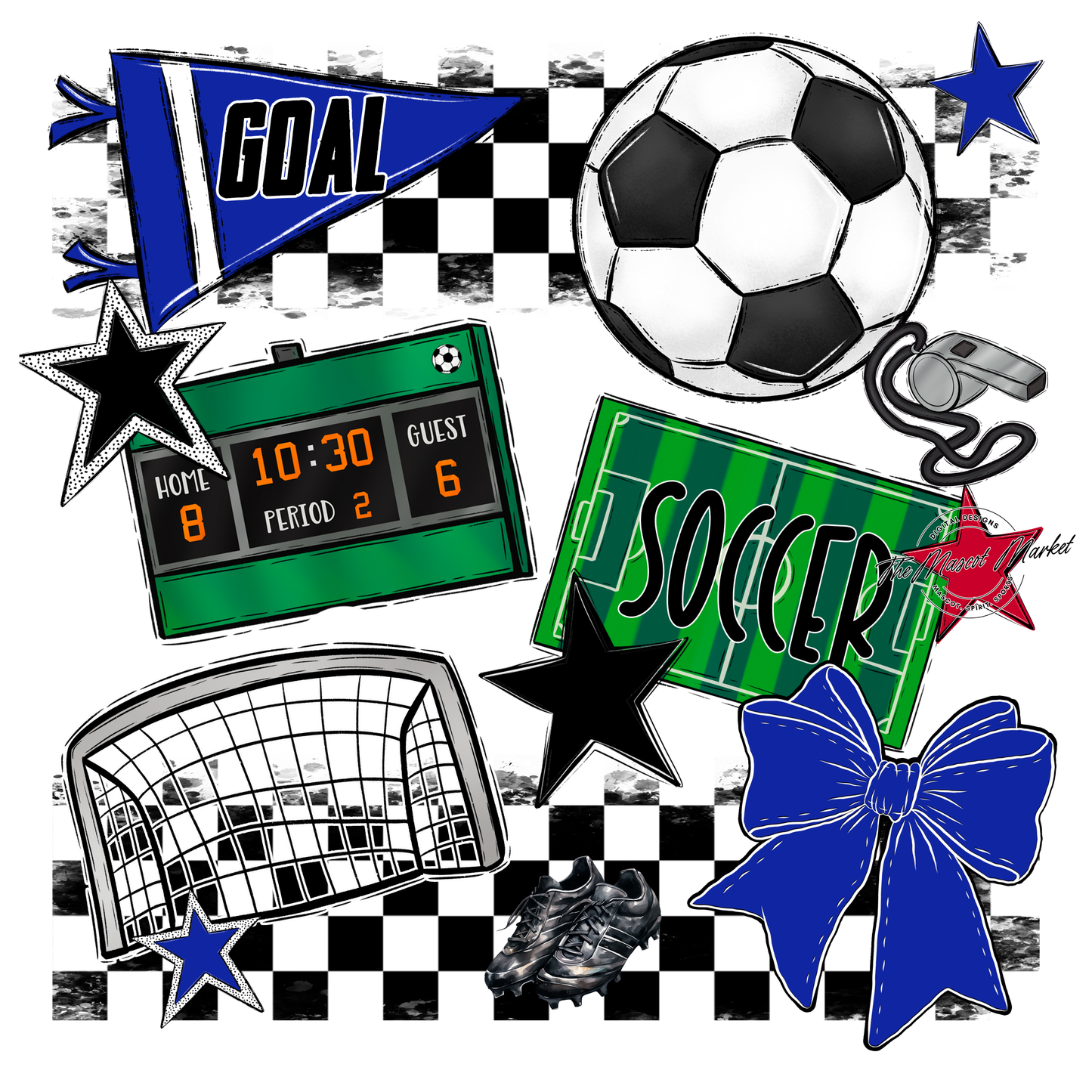 Soccer Checkers Spirit Design-Royal Blue
