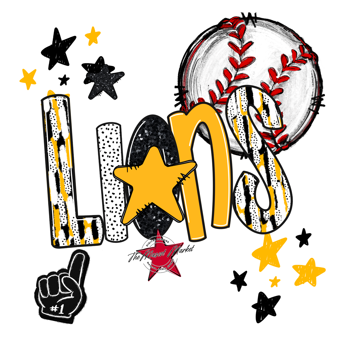 Lions Baseball Scrape-Yellow