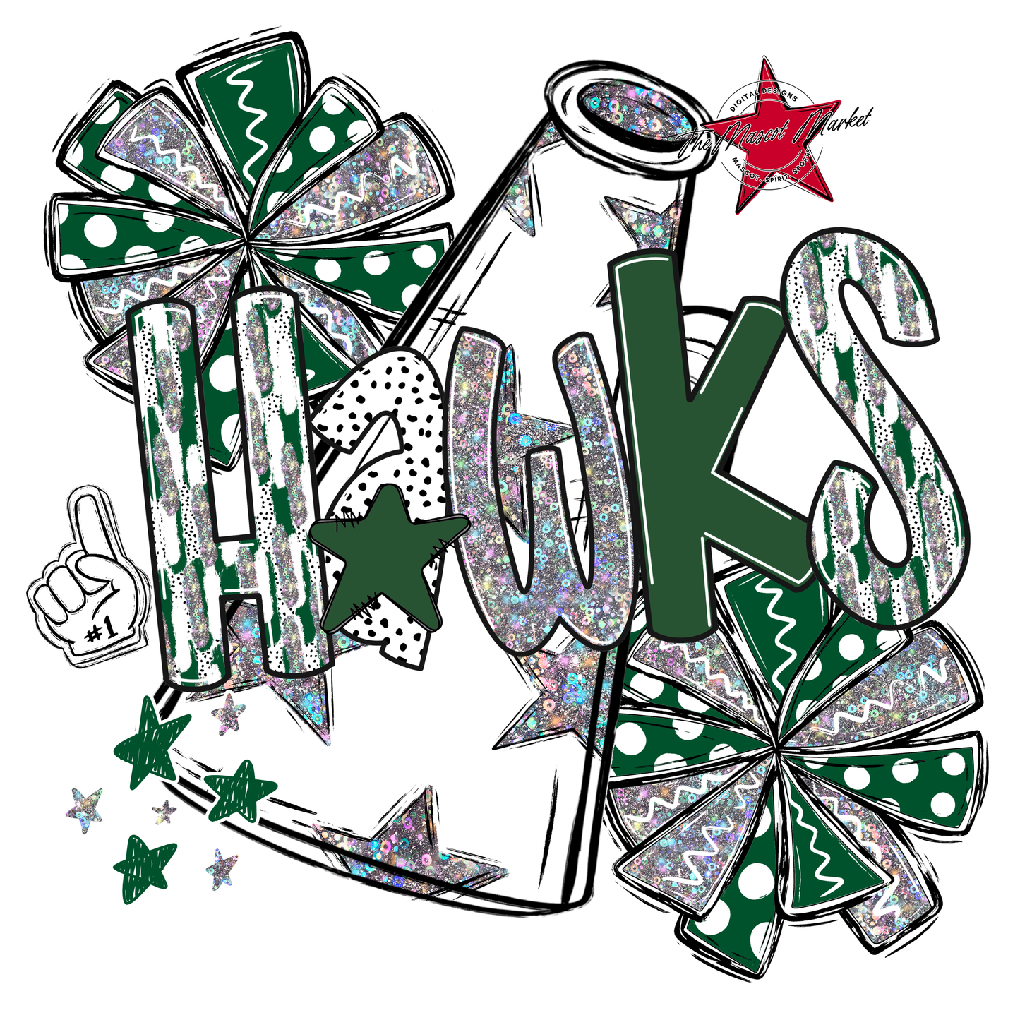 Hawks Cheer Megaphone Scrape-Green