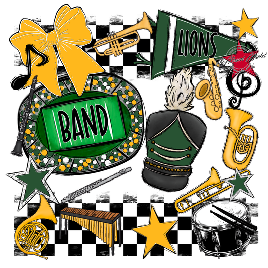 Lions Checkers Band Spirit Design-Green-Yellow