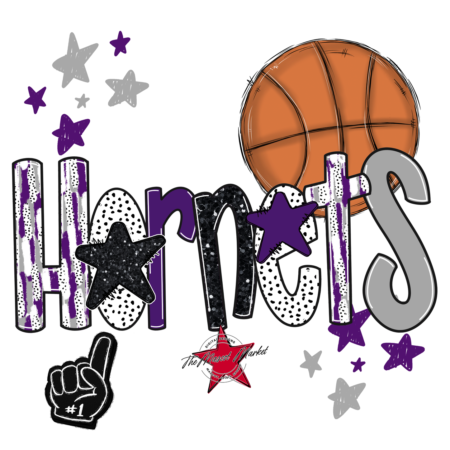 Hornets Basketball Scrape-Purple-Grey